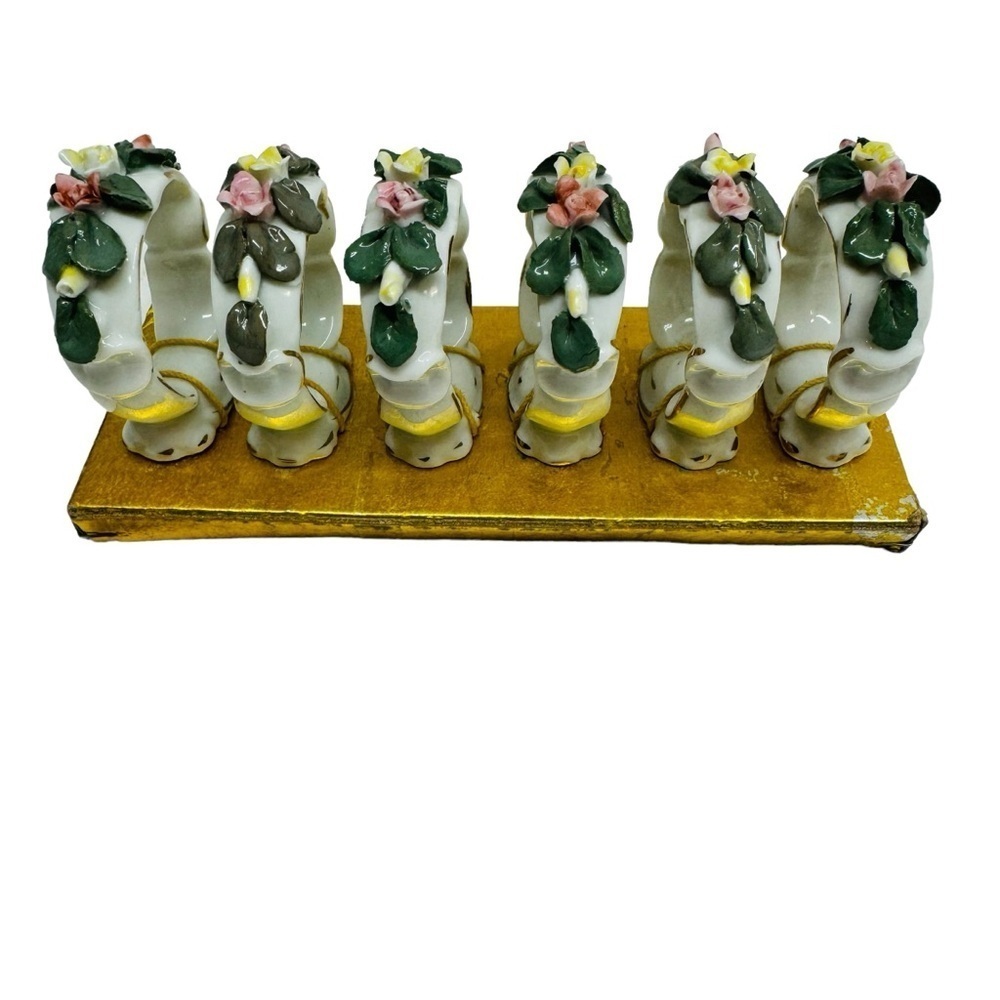 Original Arnart Creation Japan 6 Napkin Rings Holders Floral Porcelain Ceramic - Picture 7 of 13
